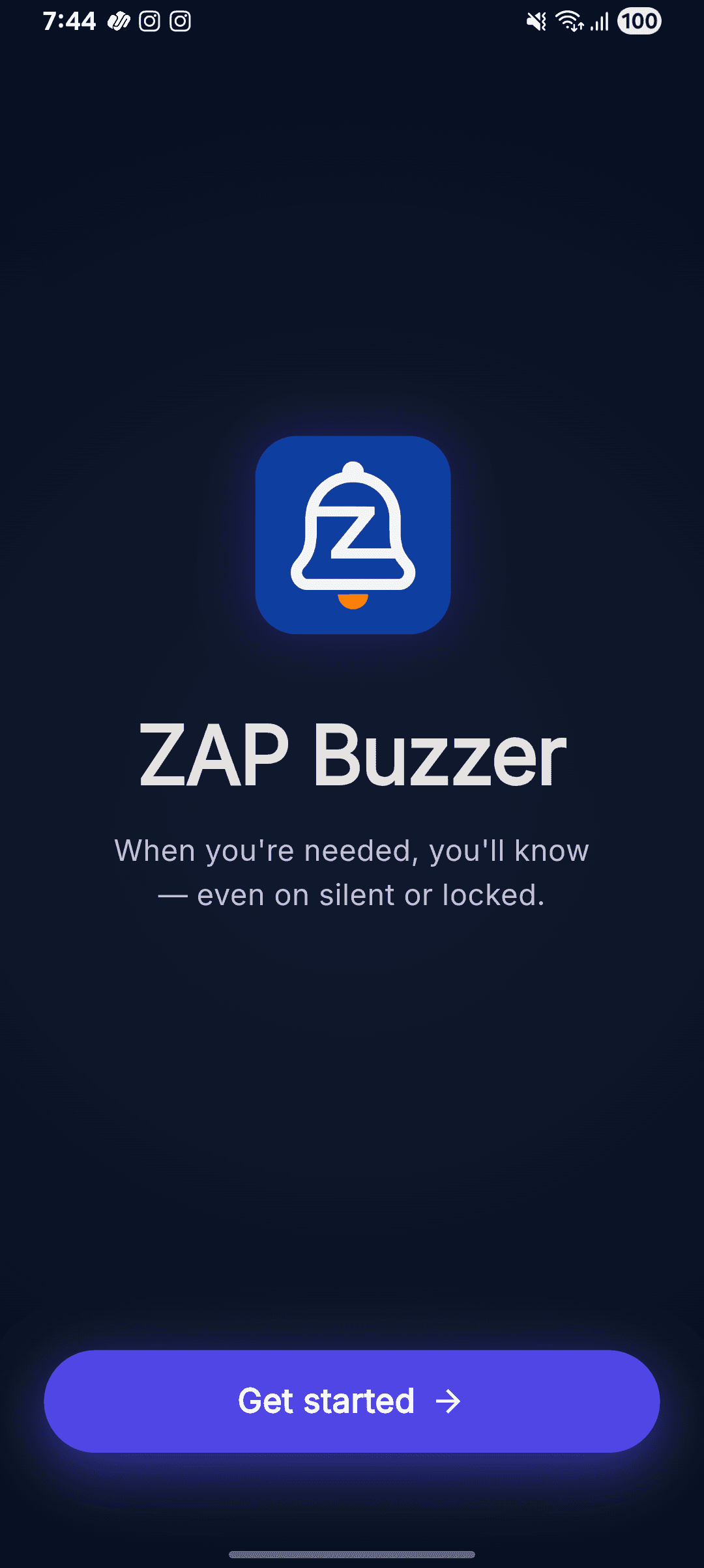 The ZapBuzzer app home screen